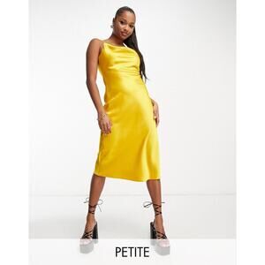 River Island Petite Lace Cowl Neck Butter Yellow Slip Dress Midi Feminine